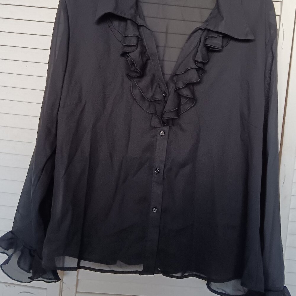 Women's Black Long Sleeves Dress  Shirt Top